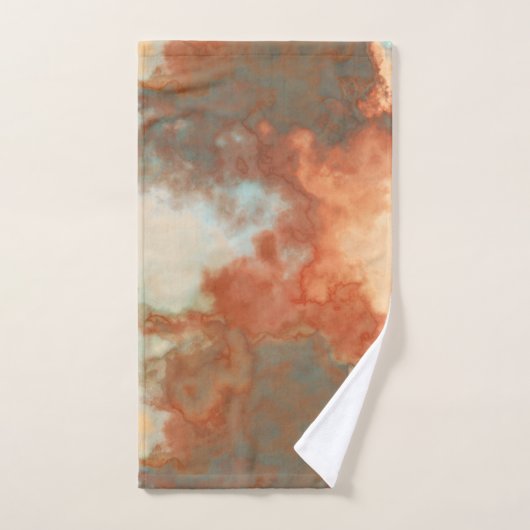 Turquoise en Rust Marmer Abstract Badhanddoek Set Bad Handdoek (Handdoek)