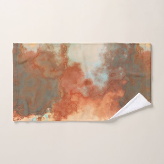 Turquoise en Rust Marmer Abstract Badhanddoek Set Bad Handdoek (Handdoek)