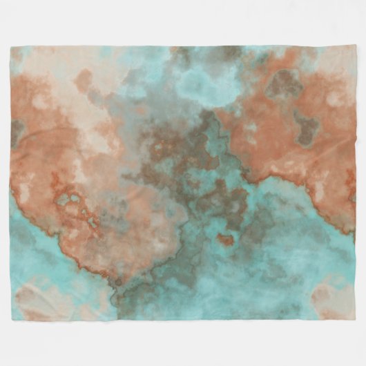 Turquoise en Rust Marmer Abstract Fleece Deken (Voorkant (Horizontaal))