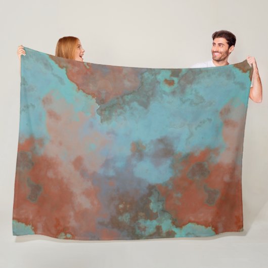 Turquoise en Rust Marmer Abstract Fleece Deken (In situ)