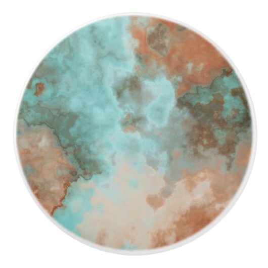 Turquoise en Rust Marmer Abstract Keramische Knop (Voorkant)