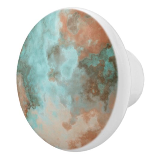 Turquoise en Rust Marmer Abstract Keramische Knop (Rechts)