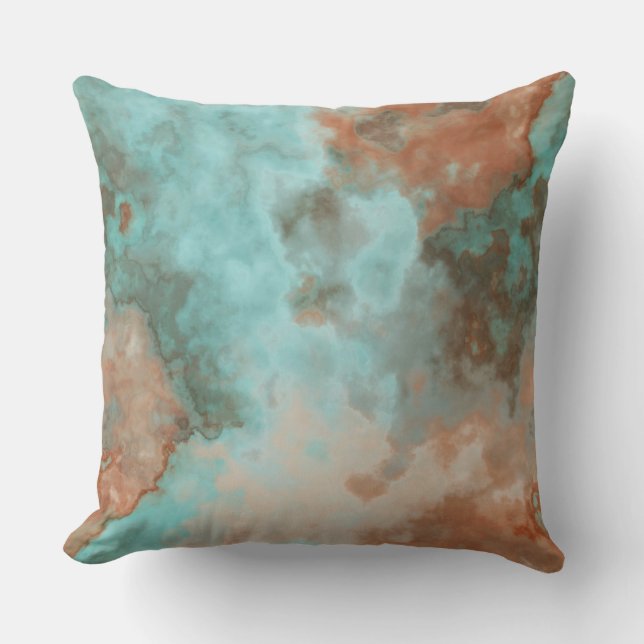 Turquoise en Rust Marmer Abstract Kussen (Voorkant)