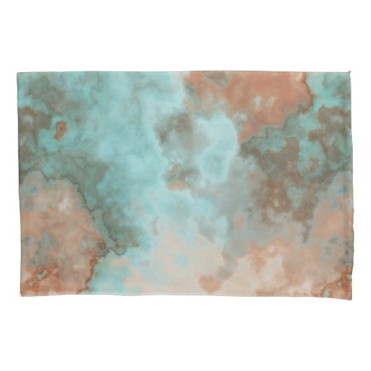 Turquoise en Rust Marmer Abstract Kussensloop (Voorkant)