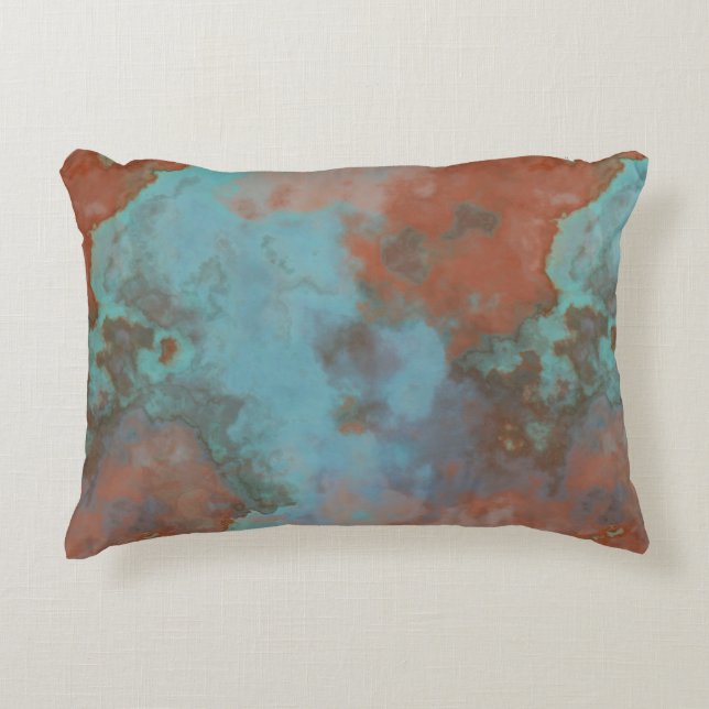 Turquoise en Rust Marmer Abstract Tapijt Accent Kussen (Voorkant)