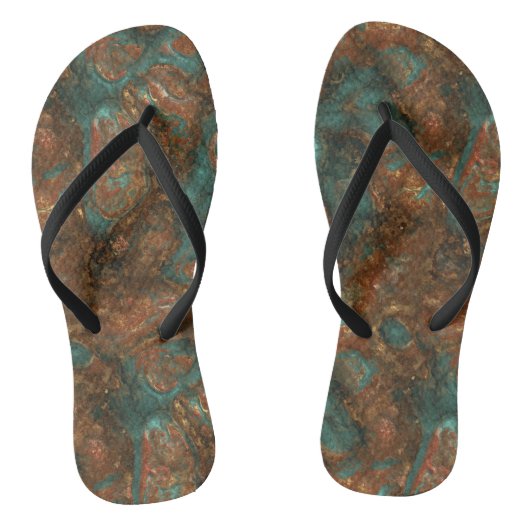 Turquoise en Rust Marmer Abstract Teenslippers (Voetbed)