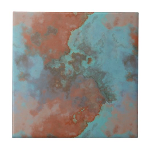 Turquoise en Rust Marmer Abstract Tegeltje (Voorkant)