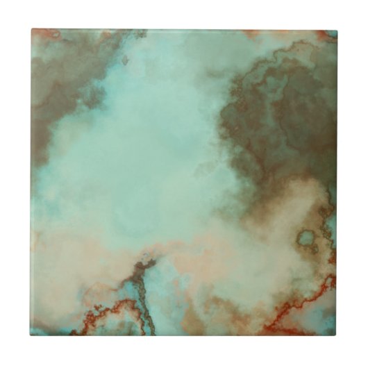 Turquoise en Rust Marmer Abstract Tegeltje (Voorkant)
