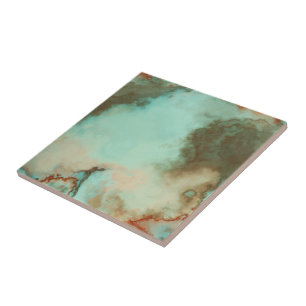 Turquoise en Rust Marmer Abstract Tegeltje