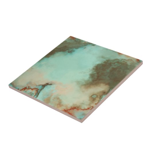 Turquoise en Rust Marmer Abstract Tegeltje (Zijkant)