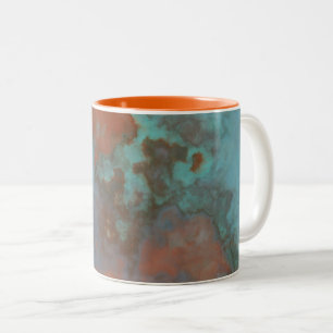 Turquoise en Rust Marmer Abstract Tweekleurige Koffiemok