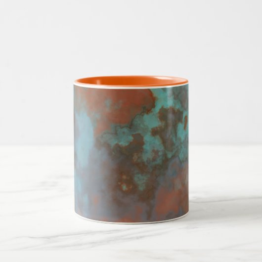 Turquoise en Rust Marmer Abstract Tweekleurige Koffiemok (Center)