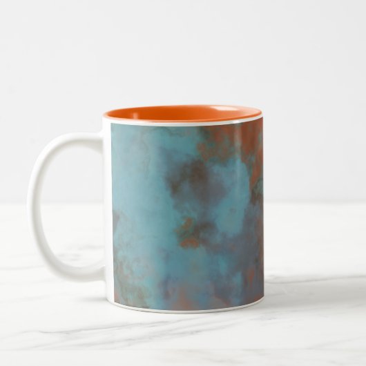 Turquoise en Rust Marmer Abstract Tweekleurige Koffiemok (Links)
