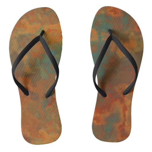 Turquoise en Rust Marmeren Swirl Abstract Teenslippers (Voetbed)