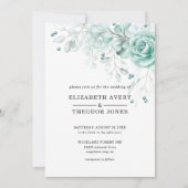 Turquoise en sage greens Floral Wedding Invitation Kaart (Voorkant)