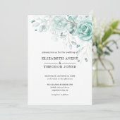 Turquoise en sage greens Floral Wedding Invitation Kaart (Staand voorkant)