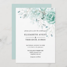 Turquoise en sage greens Floral Wedding Invitation