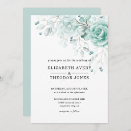 Turquoise en sage greens Floral Wedding Invitation Kaart