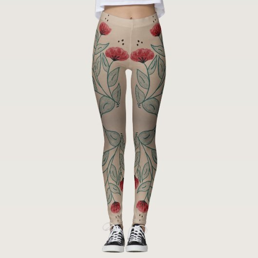 Turquoise en schuurrood leggings (Voorkant)