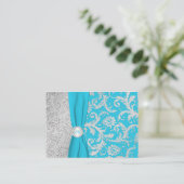 Turquoise en Silver Damask Enclosure Kaart (Staand voorkant)