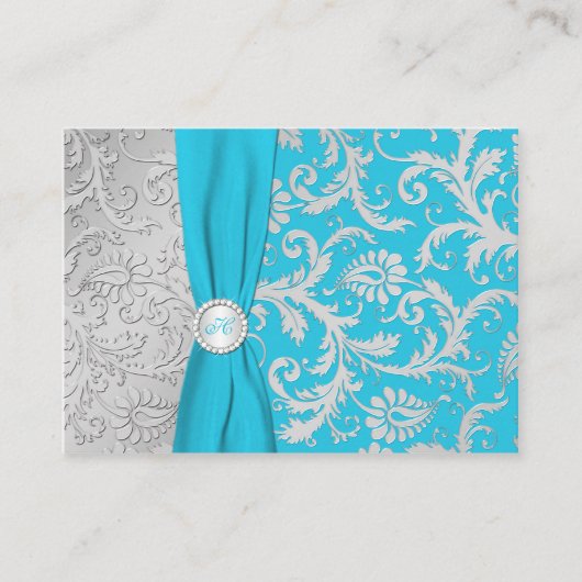 Turquoise en Silver Damask Enclosure Kaart (Voorkant)