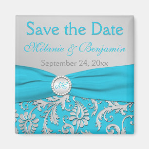 Turquoise en Silver Damask sparen de Magnet van de