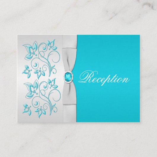 Turquoise en Silver Floral Enclosure Kaart (Voorkant)