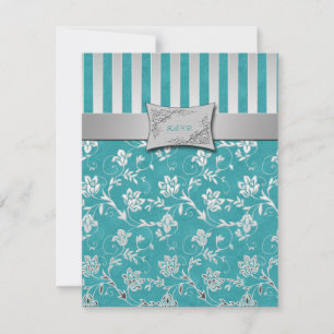 Turquoise en Silver Floral Vine RSVP-kaart RSVP Kaartje