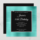 Turquoise en Silver Foil Black 50th Birthday Kaart (Voorkant / Achterkant)