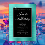 Turquoise en Silver Foil Black 50th Birthday Kaart<br><div class="desc">Creëer uw eigen fancy, stijlvolle, mijlpaalse viering van de viering van 5x7 stijl voor haar. De decoratieve achtergrond is faux heldere turquoise-folie, zilveren folie en een stevige zwarte rechthoekige bekleding. Beweeg of schrap faux witte spleet grafisch. Pas de witte doopvontstijlen, kleur en grootte aan. De luxe moderne folie wordt gemaakt...</div>