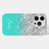 Turquoise en Silver Glitter Glam Case-Mate iPhone Case (Achterkant (horizontaal))