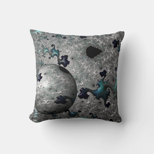 Turquoise en Silver Mandelbrot Cushion Kussen (Voorkant)