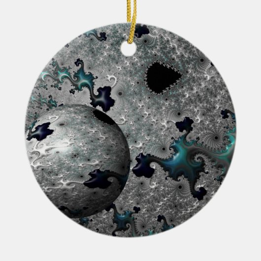 Turquoise en Silver Mandelbrot Decoration Keramisch Ornament (Voorkant)