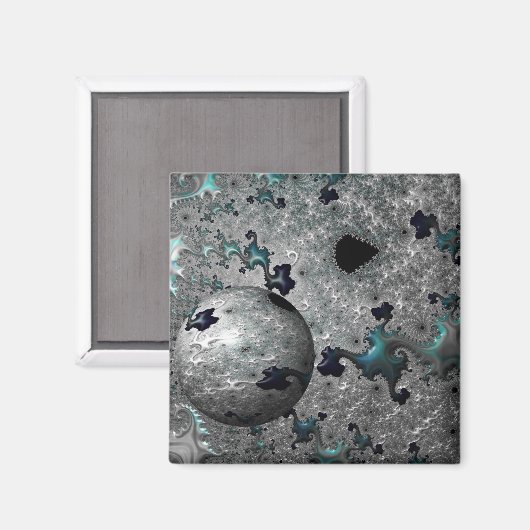 Turquoise en Silver Mandelbrot met Sphere Magnet (Voorkant / Achterkant)