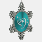 Turquoise en Silver Music Clef Heart Tin Sneeuwvlok Ornament (Links)