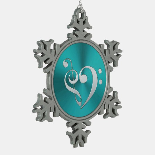Turquoise en Silver Music Clef Heart Tin Sneeuwvlok Ornament (Links)