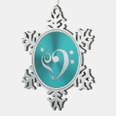 Turquoise en Silver Music Clef Heart Tin Sneeuwvlok Ornament (Rechts)