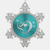Turquoise en Silver Music Clef Heart Tin Sneeuwvlok Ornament (Voorkant)