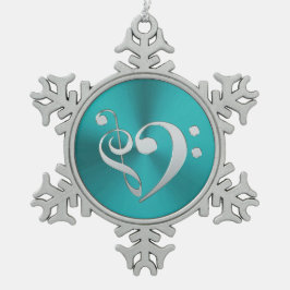 Turquoise en Silver Music Clef Heart Tin Sneeuwvlok Ornament