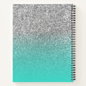 Turquoise en Silver Ombre Glitter Personalized Notitieboek (Achterkant)