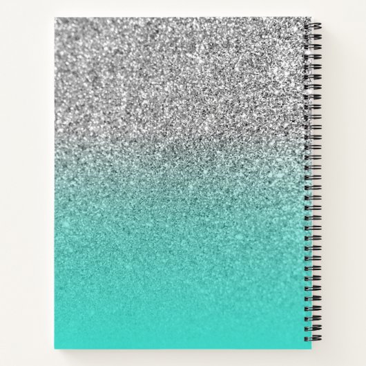 Turquoise en Silver Ombre Glitter Personalized Notitieboek (Achterkant)