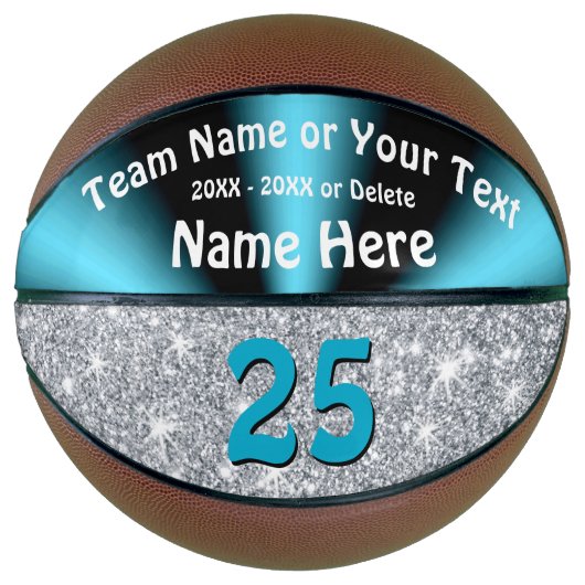 Turquoise en Silver Persoonlijke Basketball Ball Basketbal (Voorkant)