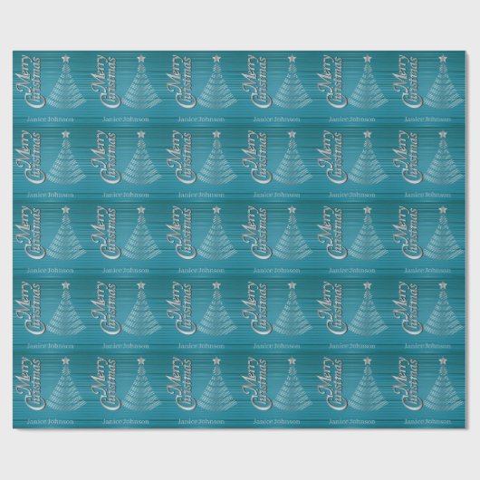 Turquoise en Silver Scribble-kerstboom Cadeaupapier (Vlak)