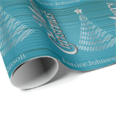 Turquoise en Silver Scribble-kerstboom Cadeaupapier (Rol Hoek)