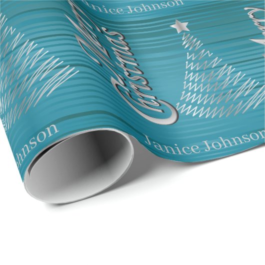 Turquoise en Silver Scribble-kerstboom Cadeaupapier (Rol Hoek)