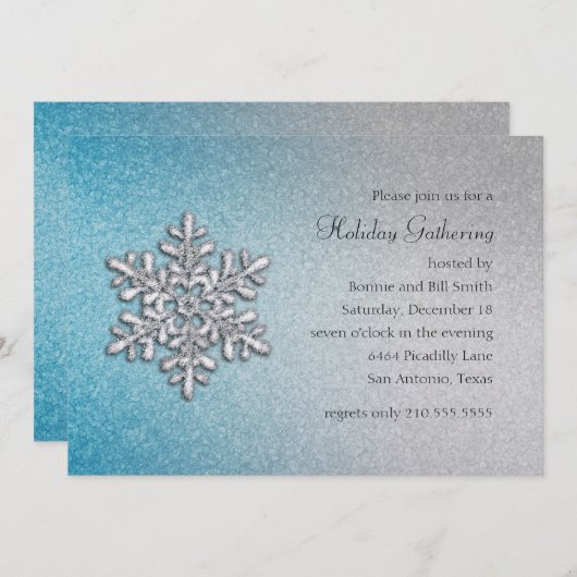 Turquoise en Silver Snowflake Holiday Party Kaart (Voorkant / Achterkant)