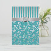 Turquoise en Silver Vine Monogrammed Invitation Kaart (Staand voorkant)