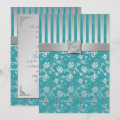 Turquoise en Silver Vine Monogrammed Invitation Kaart (Voorkant / Achterkant)