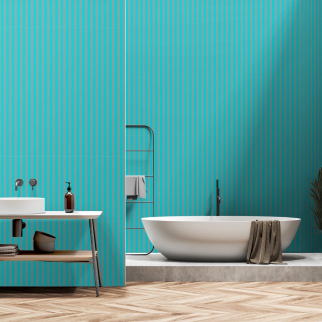 Turquoise en stoffige Blauwgroen blauwe strepen Behang (Badkamer)