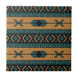 Turquoise en Tan Southwest Aztec Pattern Tegeltje